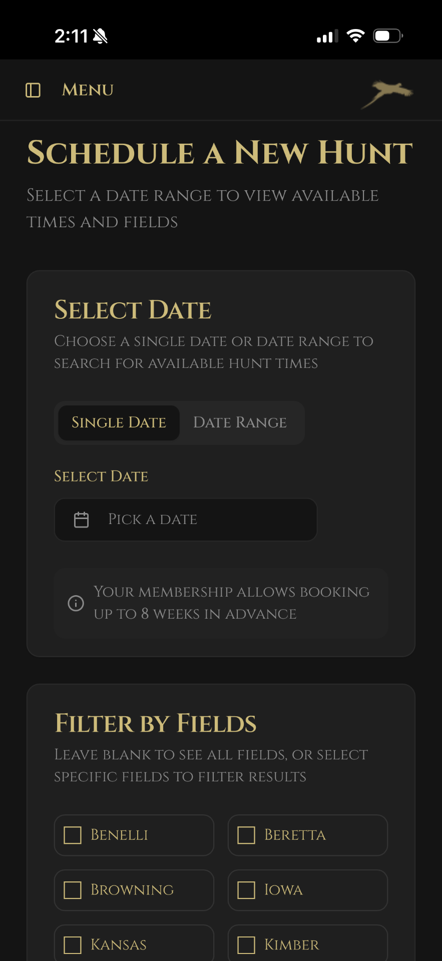 UplandIQ mobile app — Schedule a Hunt
