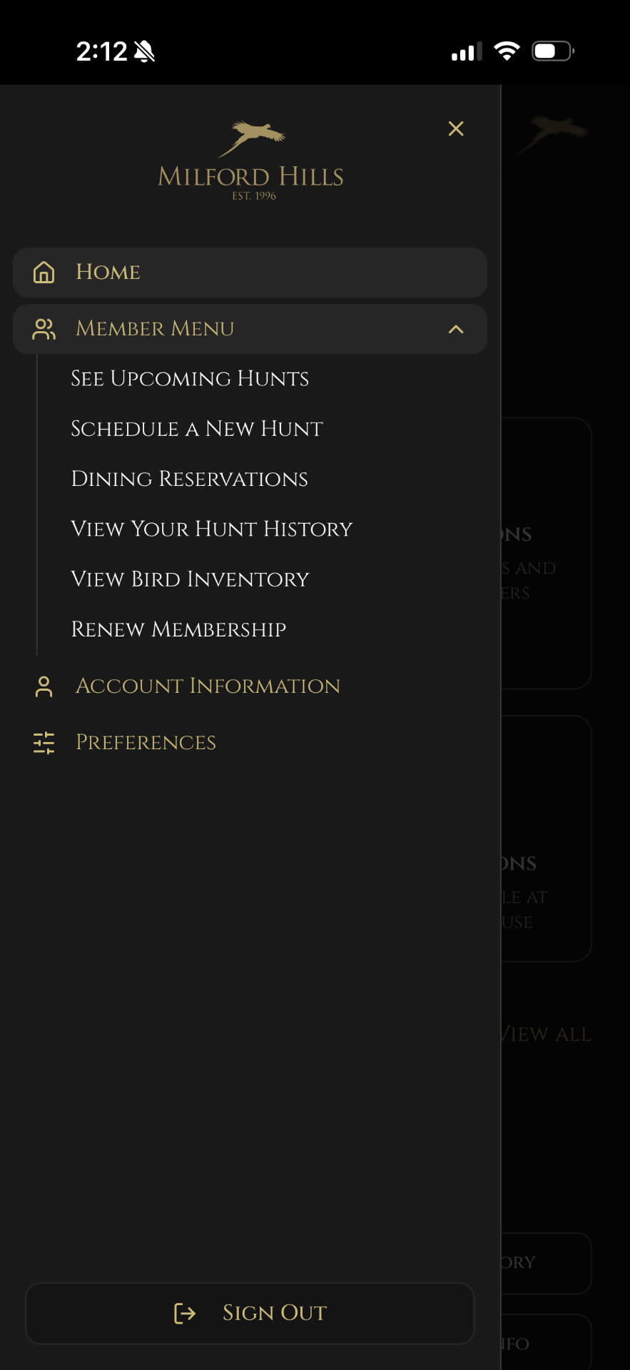 UplandIQ mobile app — Member Menu